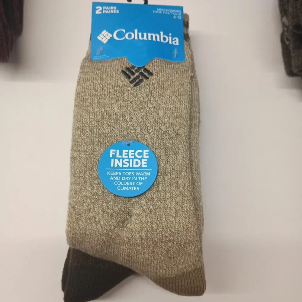 Columbia Men's Khaki Brown 2-Pack Fleece Thermal Heat-Retention‎ Socks Shoe 6-12